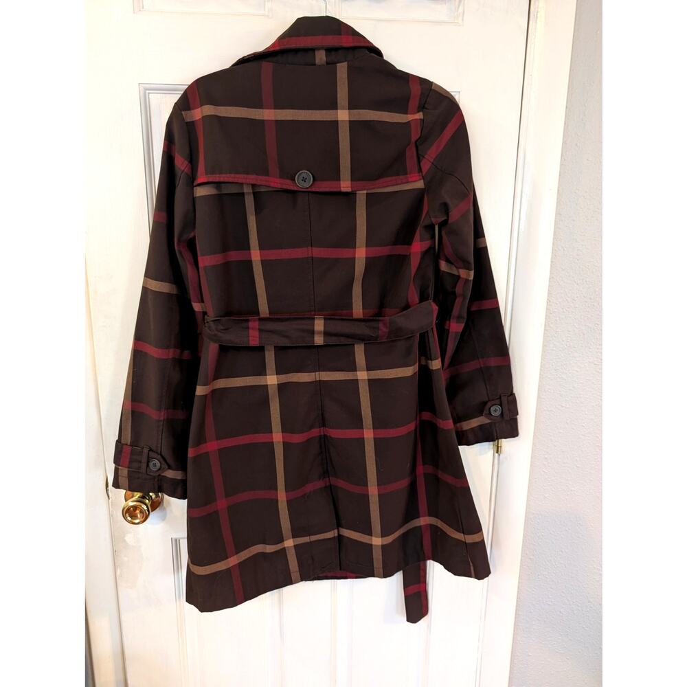 Merona Plaid Water Repellent Trench Coat Small Double Breasted Rain Jacket - Picture 2 of 6